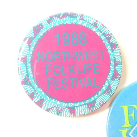 Northwest Folklife Festival Pinback Buttons 1985 1988 Vintage Pin Lot - Picture 3 of 6